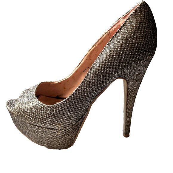 Charlotte Russe  Gold Glitter Peep Toes Platform High Heel Shoes  Size 8 - Picture 12 of 16